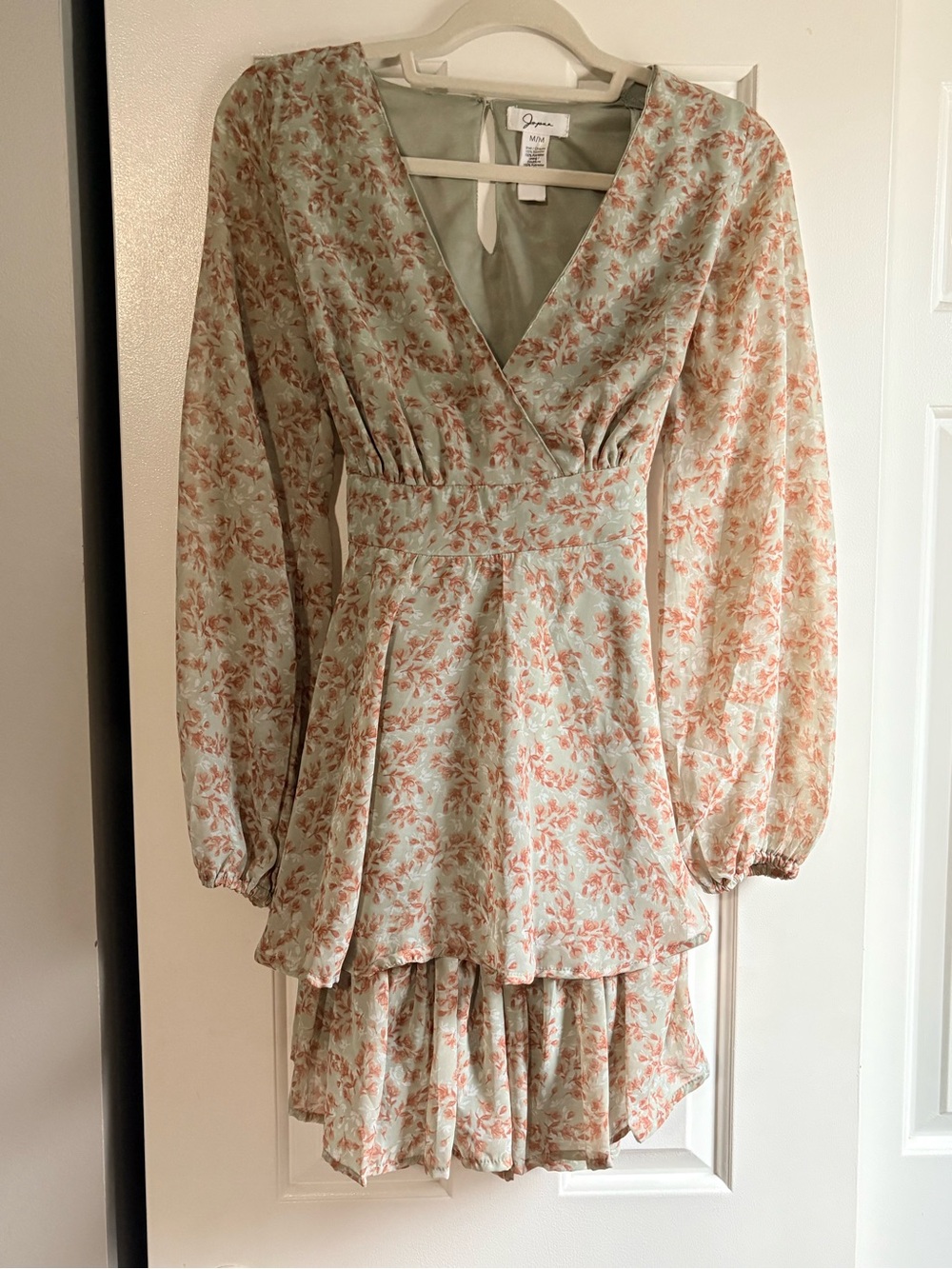 Floral Wrap Mini Dress in Sage and Peach